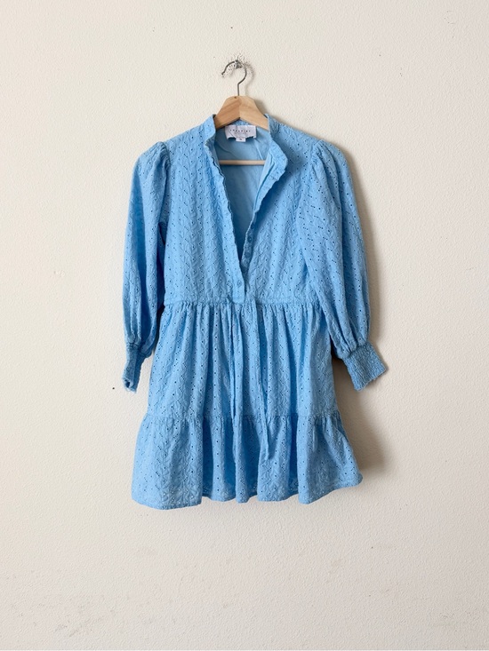 The Shirt by Rochelle Behrens Dresses & Skirts - The Shirt by Rochelle Behrens XS blue eyelet long sleeve mini tiered dress